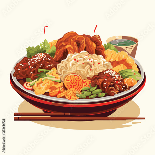 food, chinese, asian, background, restaurant, cooking, meal, design, cuisine, delicious, gourmet, dinner, dish, asia, plate, tasty, noodle, yellow, lunch, thai, traditional, vegetable, vector, table, 