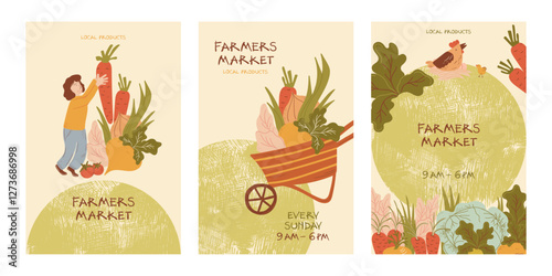Farmers Market Ads Vector Poster Set