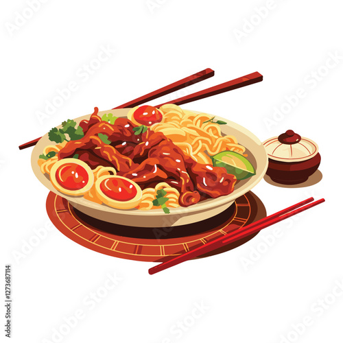 food, chinese, asian, background, restaurant, cooking, meal, design, cuisine, delicious, gourmet, dinner, dish, asia, plate, tasty, noodle, yellow, lunch, thai, traditional, vegetable, vector, table, 