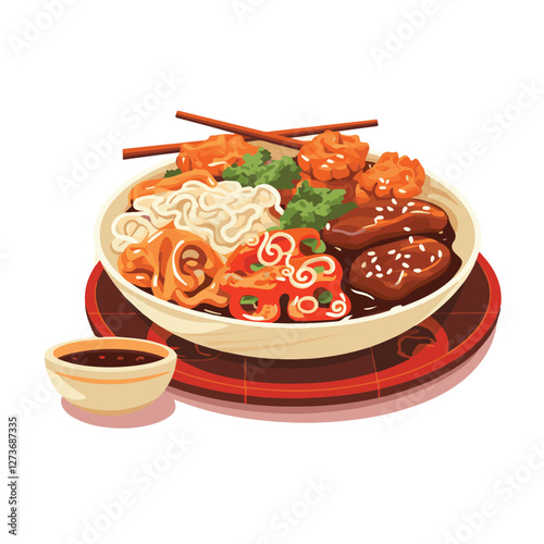 food, chinese, asian, background, restaurant, cooking, meal, design, cuisine, delicious, gourmet, dinner, dish, asia, plate, tasty, noodle, yellow, lunch, thai, traditional, vegetable, vector, table, 