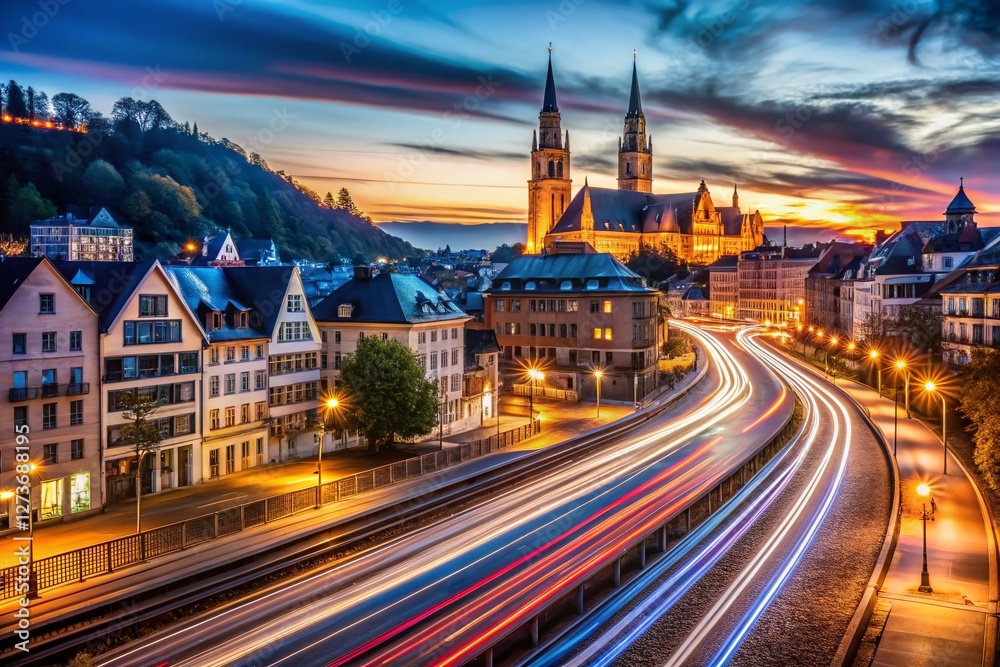 Long Exposure Light Trails at Vella, Night Photography, Cityscape, Urban Scene Long Exposure Light Trails at Vella, Night Photography, Cityscape, Urban Scene