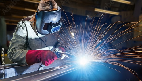 industrial welder welding fabricated stainless construction work in factory welding process by gas tungsten arc welding gtaw