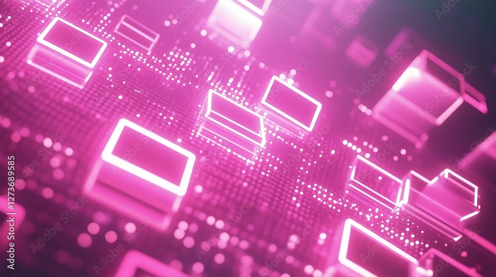 Abstract Pink Glowing Cubes Digital Network Abstract Pink Glowing Cubes Digital Network