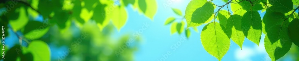 Fresh green leaves of Streblus asper against a bright blue sky background, leaves, forest