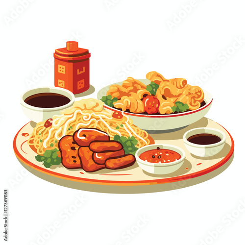 food, chinese, asian, background, restaurant, cooking, meal, design, cuisine, delicious, gourmet, dinner, dish, asia, plate, tasty, noodle, yellow, lunch, thai, traditional, vegetable, vector, table, 