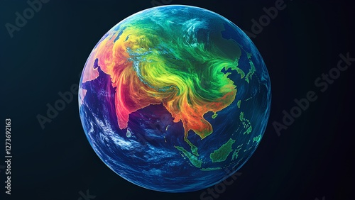 Fototapeta Naklejka Na Ścianę i Meble -  Vibrant Earth Visualization with Atmospheric Flow Patterns – Climate and Environmental Graphics