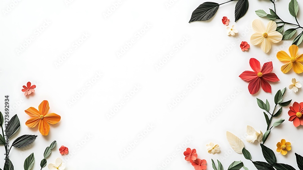 Fototapeta premium Colorful origami flowers and leaves