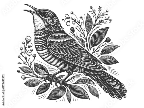 cuckoo Bird Perched on Branch vector illustration