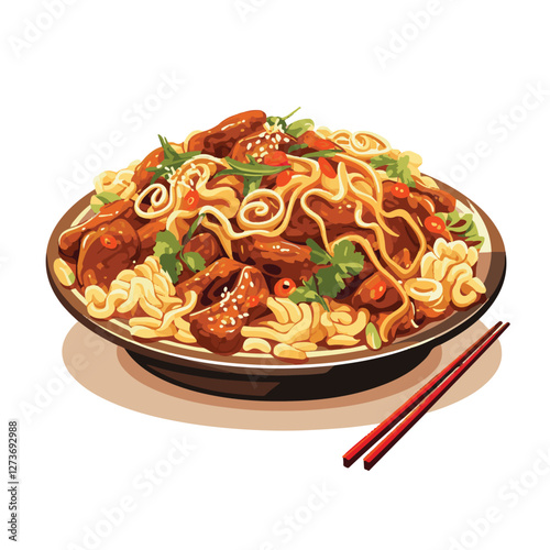 food, chinese, asian, background, restaurant, cooking, meal, design, cuisine, delicious, gourmet, dinner, dish, asia, plate, tasty, noodle, yellow, lunch, thai, traditional, vegetable, vector, table, 