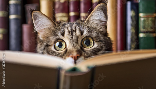 Katze hinter einem Buch