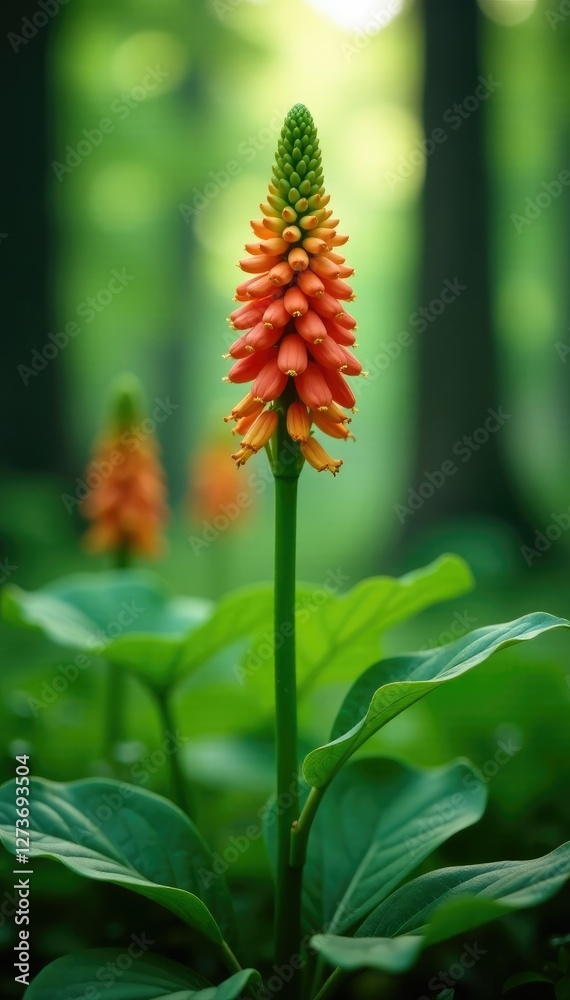 Agrostophyllum inflorescence in lush forest environment, greenery, botanical Agrostophyllum inflorescence in lush forest environment, greenery, botanical