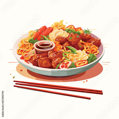 food, chinese, asian, background, restaurant, cooking, meal, design, cuisine, delicious, gourmet, dinner, dish, asia, plate, tasty, noodle, yellow, lunch, thai, traditional, vegetable, vector, table, 