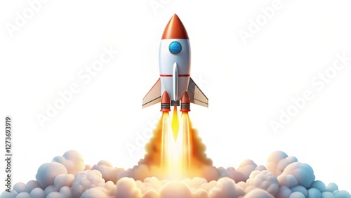 Rocket Launch on White Background