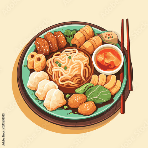 food, chinese, asian, background, restaurant, cooking, meal, design, cuisine, delicious, gourmet, dinner, dish, asia, plate, tasty, noodle, yellow, lunch, thai, traditional, vegetable, vector, table, 