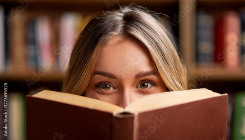 Junge Frau hinter einem Buch