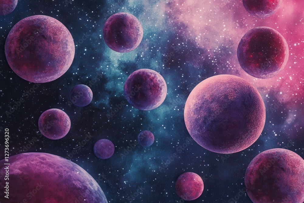 Colorful Celestial Bodies in a Starry Cosmic Universe Background Colorful Celestial Bodies in a Starry Cosmic Universe Background