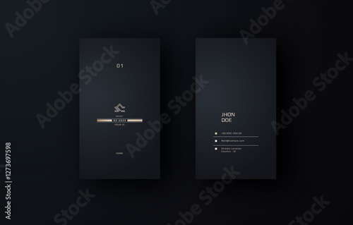 Dark Gold Minimalist Vertical Business Card Template with Masculine Design