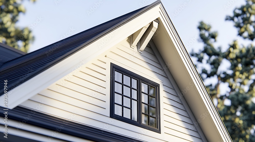 Elegant House Gable with a Large Paned Window and Chic Aesthetics : Generative AI