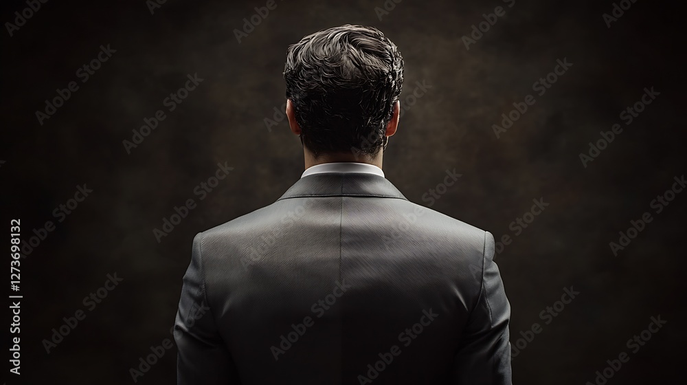 Elegant Male Figure in Suit Viewed from Behind Showcasing Poised Attitude and Professionalism : Generative AI