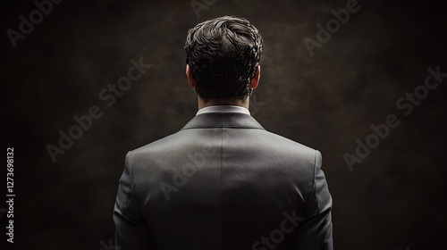 Obraz na płótnie Elegant Male Figure in Suit Viewed from Behind Showcasing Poised Attitude and Professionalism : Generative AI w salonie