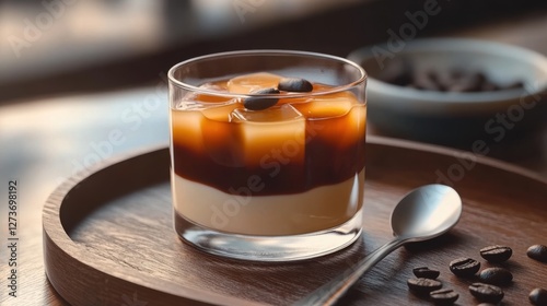 Japanese Kohi Jelly, elegantly layered with translucent brewed coffee jelly and smooth, chilled coffee. photo