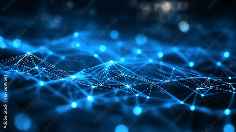 Intricate Blue Network Visualization with Luminous Nodes for Digital and Communication Concepts : Generative AI