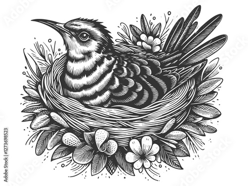 cuckoo Bird in Nest vector illustration