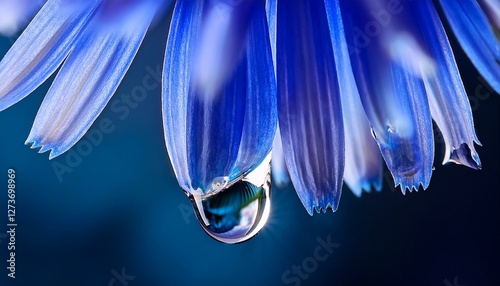 drop of water drains from a petal cornflower close up abstraction
