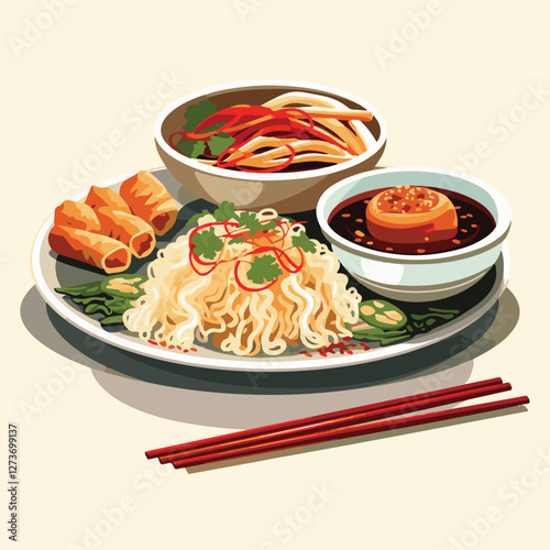 food, chinese, asian, background, restaurant, cooking, meal, design, cuisine, delicious, gourmet, dinner, dish, asia, plate, tasty, noodle, yellow, lunch, thai, traditional, vegetable, vector, table, 