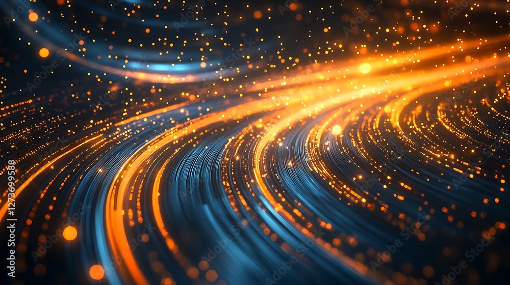 Dynamic flowing light trails with bokeh effect showcasing bright colors in a futuristic digital artwork : Generative AI