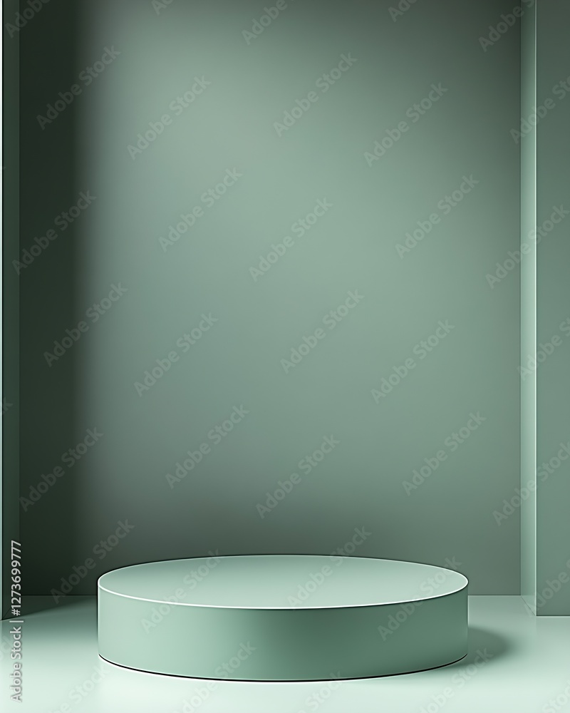 Sleek Round Display Platform in Soft Green Light Ideal for Modern Product Showcasing : Generative AI