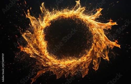 Fire on a black background, isolated against a black background, in a simple and clean style.