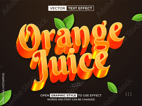 orange juice editable text, font effect, 3d text for title