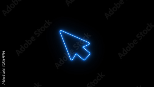 Neon glowing mouse cursors icon. click icon isolated on black background.