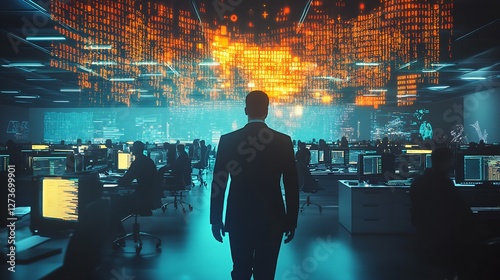 Executive Analyzing Market Trends in Advanced Financial Office Setting : Generative AI
