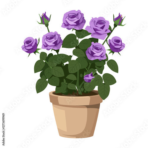 Potted plant purple roses pot illustration flower vector