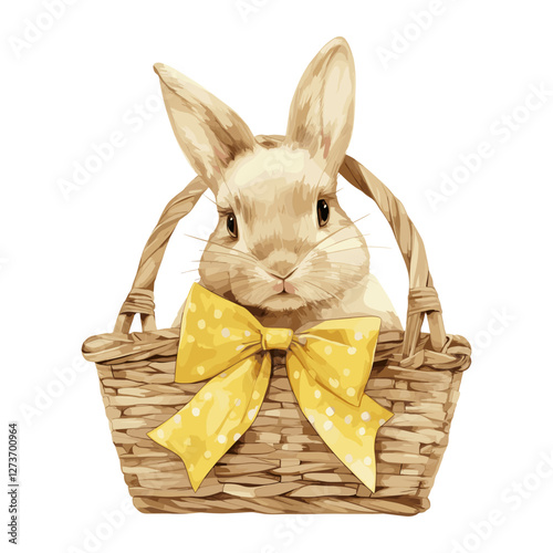 Coquette rabbit in the basket illustration animal yellow vector