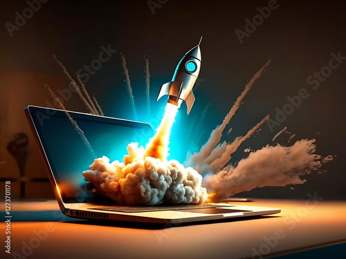 Coming Out Space Rocket From Laptop Screen