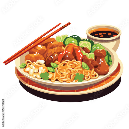 food, chinese, asian, background, restaurant, cooking, meal, design, cuisine, delicious, gourmet, dinner, dish, asia, plate, tasty, noodle, yellow, lunch, thai, traditional, vegetable, vector, table, 