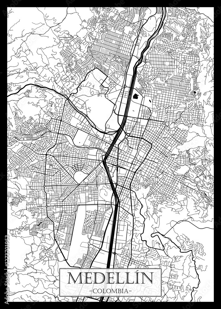 Medellín Colombia Map, City downtown, abstract travel art, modern background, colorful graphic design, new office banner, art, street view