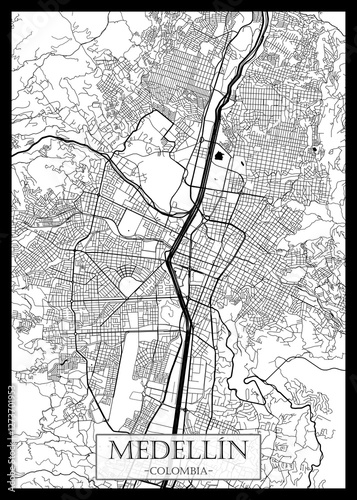 Obraz na płótnie Medellín Colombia Map, City downtown, abstract travel art, modern background, colorful graphic design, new office banner, art, street view w salonie