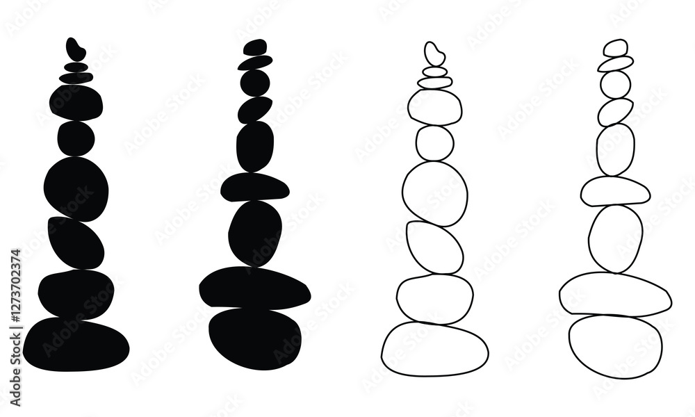 Fototapeta premium Stone balance icon silhouette vector illustration. wellness harmony symbol. Spa, Yoga, Beauty Healthy Lifestyle. Logo of pebble, rocks and stones. Isolated Vector Illustration.