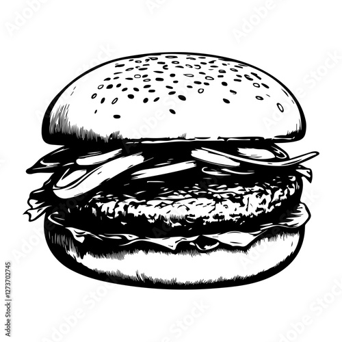 Simple beef burger linear art illustration drawing vector