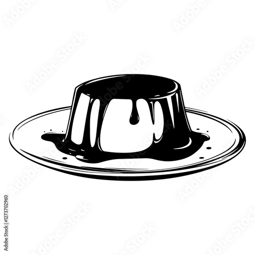 Simple pan cotta linear illustration black white vector