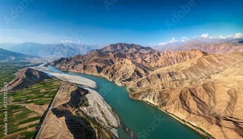 republic of afghanistan tedzhen river n gerirud river and water reservoir aerial view aerial photography