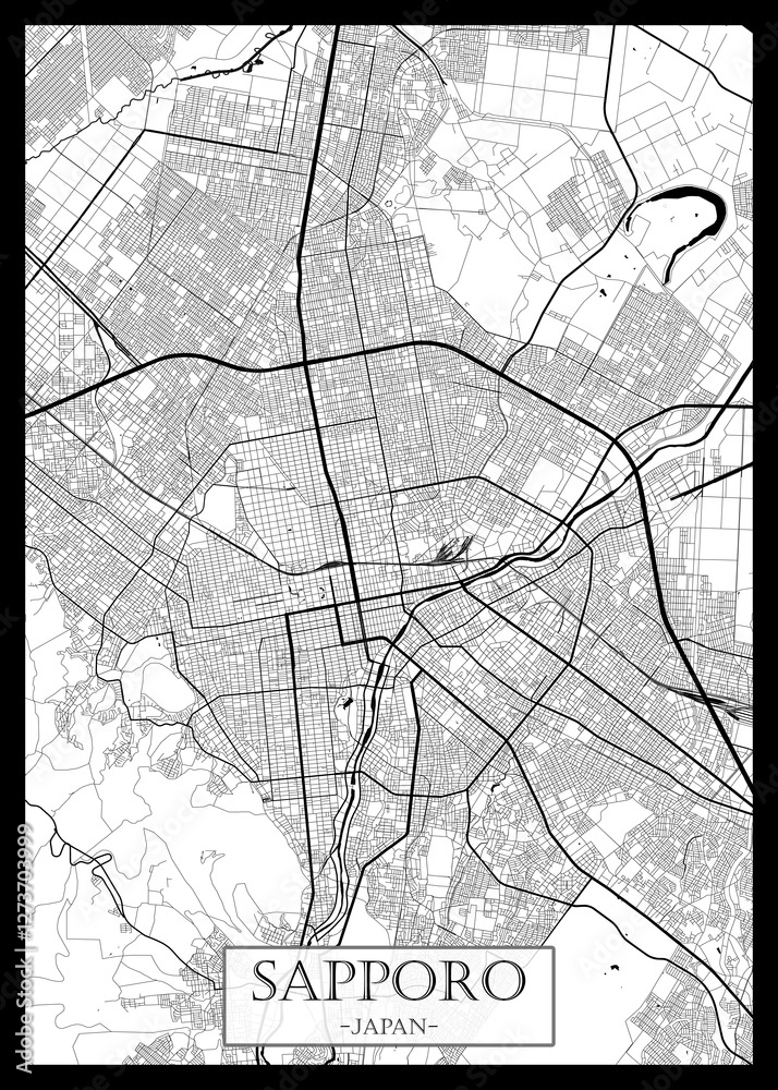 Fototapeta premium Sapporo Japan Map, City downtown, abstract travel art, modern background, colorful graphic design, new office banner, art, street view