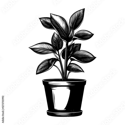 Simple plant pot linear art illustration black vector