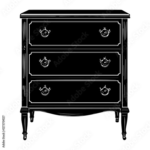 Simple vintage dresser linear illustration furniture black vector