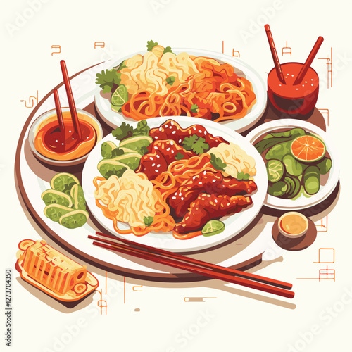 food, chinese, asian, background, restaurant, cooking, meal, design, cuisine, delicious, gourmet, dinner, dish, asia, plate, tasty, noodle, yellow, lunch, thai, traditional, vegetable, vector, table, 