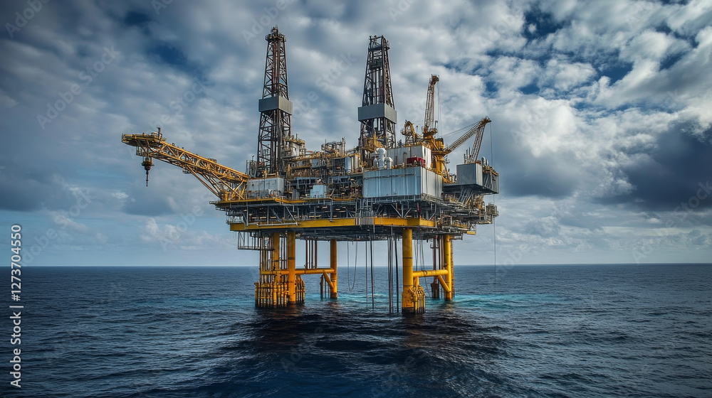 Oil rigs fuel industry platform vector illustration. Set of offshore and land exploration and boring of mineral oil. Drilling and pumping industrial equipment for technological process of gasoline Oil rigs fuel industry platform vector illustration. Set of offshore and land exploration and boring of mineral oil. Drilling and pumping industrial equipment for technological process of gasoline